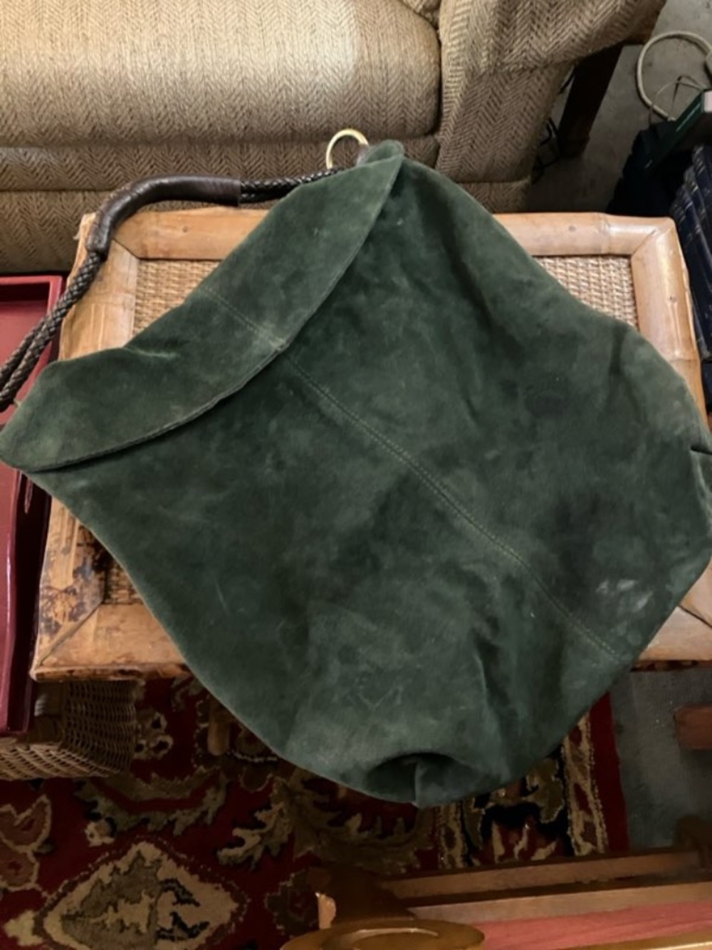 Henri Lui Forest Green Suede Mail Bag